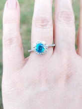 Load image into Gallery viewer, Blue Zircon Flower Design Ring - 14K White Gold