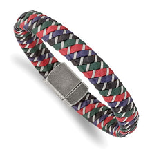 Load image into Gallery viewer, Stainless Steel Antiqued and Polished Multi-Color Leather with Wire Bracelet