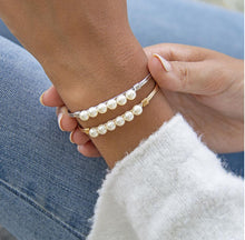 Load image into Gallery viewer, Crystal Pearl Bangle Bracelet in Classic White- Luca and Danni