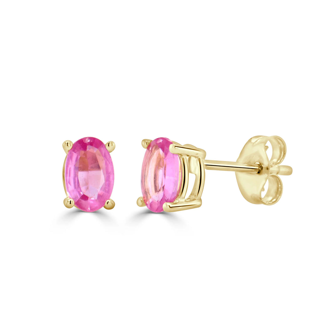 14K Yellow Gold & Oval Pink Sapphire Oval Stud Earrings - 0.85ct