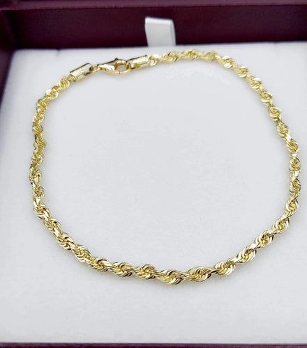 14K Gold 3mm Diamond Cut Royal Rope Bracelet