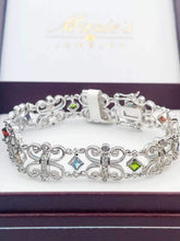 Load image into Gallery viewer, Filigree CZ &amp; Multicolor CZ Bracelet - Sterling Silver