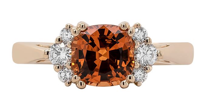 Spessartite (Orange) Garnet & Diamond Ring - 14K Yellow Gold