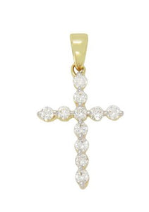 Round Brilliant Diamond Cross & Chain - 14K Yellow Gold