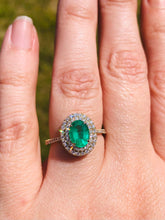 Load image into Gallery viewer, Oval Emerald with Diamond Double Halo Ring - 14K Yellow Gold