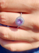 Load image into Gallery viewer, Purple CZ Double Halo Ring - Sterling Silver