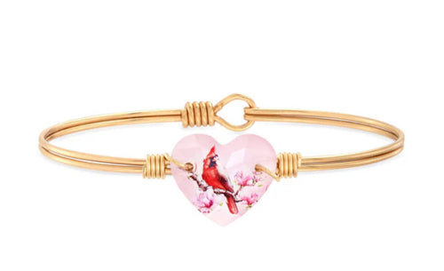 Pink Crystal Heart Cardinal Bangle Bracelet - Luca and Danni