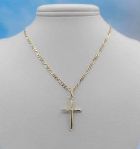 Gold Cross on Figaro Chain - 14K