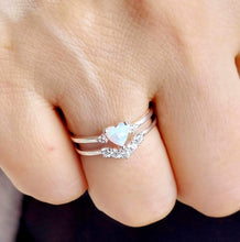 Load image into Gallery viewer, CZ and Heart Created White Opal Double Band Ring - Sterling Silver