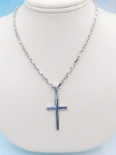 Load image into Gallery viewer, Polished  Flat Cross Necklace - Sterling Silver