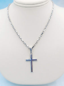 Polished  Flat Cross Necklace - Sterling Silver