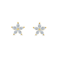 Load image into Gallery viewer, Petal Diamond Flower Stud Earrings - 18K Yellow Gold