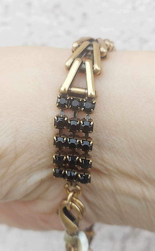 Russian Gold Flapper Bracelet - Black Crystal - Alex and Ani