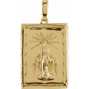 Rectangle Miraculous Medal - 14K Yellow Gold