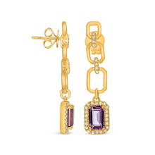 Load image into Gallery viewer, Amethyst Chain Earrings- 14K Yellow Gold