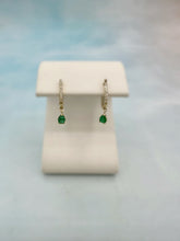 Load image into Gallery viewer, Diamond Huggies with Emerald Drop - 14K Gold