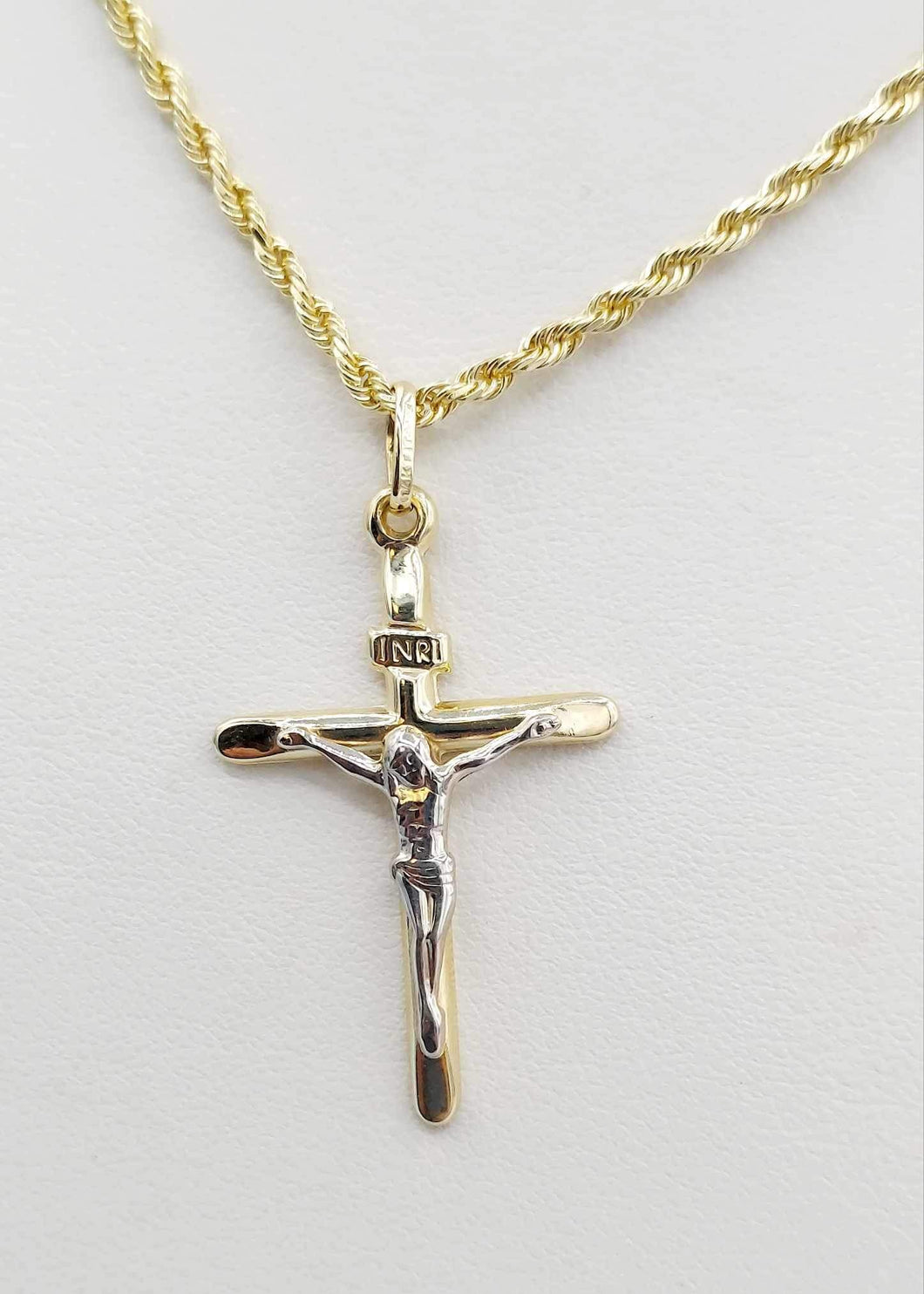 Two Tone Crucifix - 14K Gold