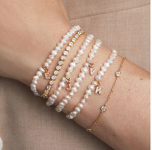 Load image into Gallery viewer, Initial Stretch Bracelet - Pearl with Gold Initial