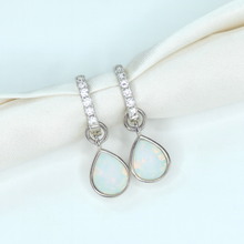 Load image into Gallery viewer, White Opal Drop Hoops- Chloe and Lois