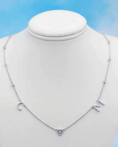 Diamond Initial Silver Heart Necklace - Sterling Silver