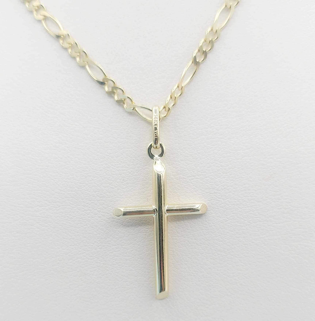 Gold Cross on Figaro Chain - 14K