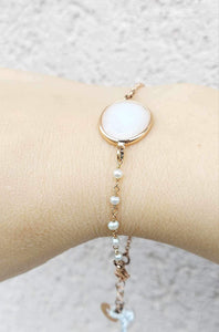 Mother of Pearl and Pearl Bracelet - Rose Gold Plated Sterling Silver