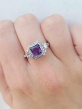 Load image into Gallery viewer, Princess Cut Amethyst and Diamond Ring - 14K White Gold
