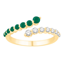 Load image into Gallery viewer, Emerald and Diamond Bypass Ring - 14K Gold