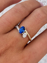Load image into Gallery viewer, .39 Carat Oval Lab Diamond with Sapphire Ring - 14K Gold
