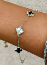 Load image into Gallery viewer, Black Mini Clover Station Bracelet - Sterling Silver