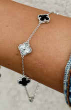 Load image into Gallery viewer, Black Mini Clover Station Bracelet - Sterling Silver