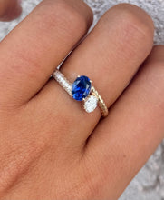 Load image into Gallery viewer, .39 Carat Oval Lab Diamond with Sapphire Ring - 14K Gold