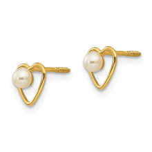 Load image into Gallery viewer, 14k Madi K 3mm FW Cultured Pearl Birthstone Heart Earrings