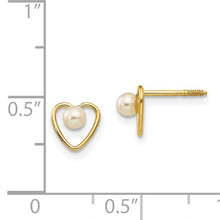 Load image into Gallery viewer, 14k Madi K 3mm FW Cultured Pearl Birthstone Heart Earrings