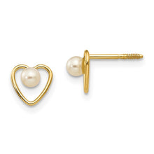 Load image into Gallery viewer, 14k Madi K 3mm FW Cultured Pearl Birthstone Heart Earrings