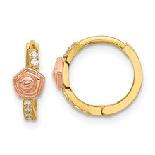 Load image into Gallery viewer, Two-tone CZ Hinged Huggie Hoop Earrings - 14K Yellow Gold