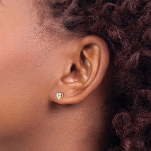 Clear CZ Heart Screwback Post Earrings - 14K Gold