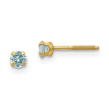 Load image into Gallery viewer, Aquamarine Birthstone Earrings (March) - 14K Yellow Gold with Screwback