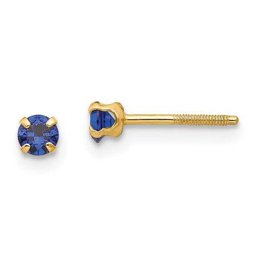 Sapphire Birthstone Earrings (Seotember) - 14K Yellow Gold with Screwback
