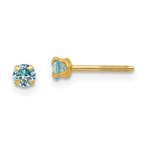 Blue Zircon Birthstone Earrings (Dec) - 14K Yellow Gold with Screwback