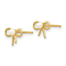 Load image into Gallery viewer, Freshwater Cultured Pearl Bow Earrings - 14K Yellow Gold