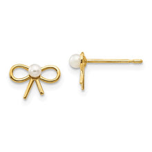 Load image into Gallery viewer, Freshwater Cultured Pearl Bow Earrings - 14K Yellow Gold