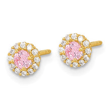 Load image into Gallery viewer, Pink and Clear CZ Screwback Post Earrings - 14K Gold