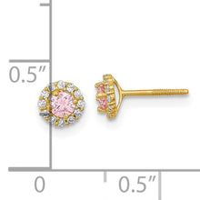 Load image into Gallery viewer, Pink and Clear CZ Screwback Post Earrings - 14K Gold