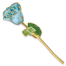 Load image into Gallery viewer, Light Blue Lacquer Dipped Gold Trimmed with Glitter Real Rose