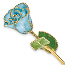 Load image into Gallery viewer, Light Blue Lacquer Dipped Gold Trimmed with Glitter Real Rose