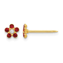 Load image into Gallery viewer, July Red Crystal Birthstone Flower Post Piercing Earrings- 14K Gold