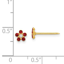Load image into Gallery viewer, July Red Crystal Birthstone Flower Post Piercing Earrings- 14K Gold
