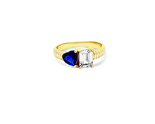 Load image into Gallery viewer, Sapphire Heart and Cz ring - Gold Plated Sterling Silver