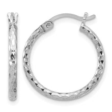 Load image into Gallery viewer, 2mm Diamond Cut Hoop Earrings Sterling Silver Rhodium Plated